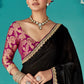 Black Tissue Silk Saree with Golden Border & Purple Blouse