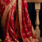 Classic Red Banarasi Silk Saree with Yellow Embroidered Blouse