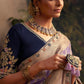 Elegant Lavender Viscose Dola Silk Saree with Contrast Blue Blouse Piece