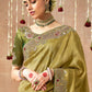Olive Green Tissue Dola Silk Saree with Zari & Stone Work