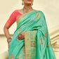 Mint Green Banarasi Silk Saree with Red Blouse