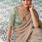 Beige Embroidery Tissue Silk Saree with Sea Green Blouse