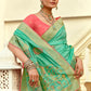 Mint Green Banarasi Silk Saree with Red Blouse