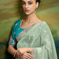 Elegant Sea Green Pure Tissue Silk Saree with Floral Embroidery