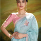 Aqua Blue Saree with Red Blouse