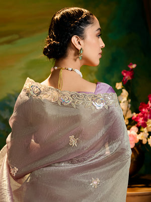 Graceful Gray Saree with Purple Blouse