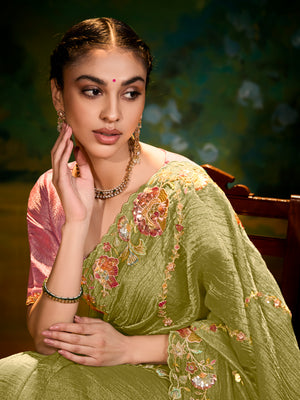 Olive green Pure Silk Saree