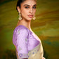 Beige Saree with Silver Embroidery & Purple Blouse