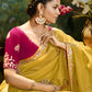 SUNSHINE ELEGANCE: YELLOW SILK SAREE WITH RED BLOUSE & COLORFUL EMBROIDERY