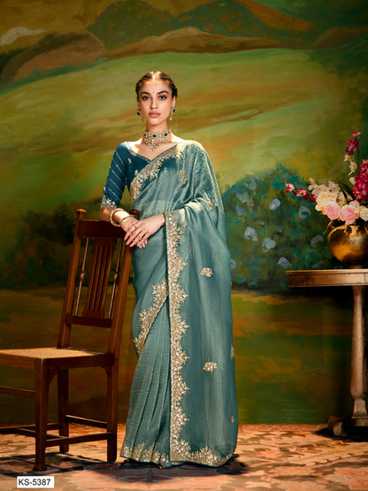 Dark Green Fancy Embroidery Saree with Handwork