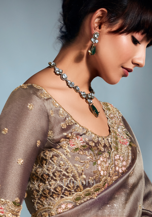 Grey Grace Pure Tissue Silk saree In Beige