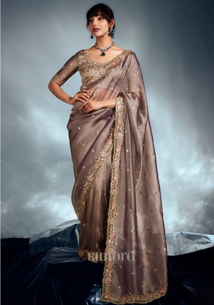 Grey Grace Pure Tissue Silk saree In Beige