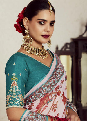 LIGHT ROSE PINK BRASSO DESIGNER SOFT SILK SAREE