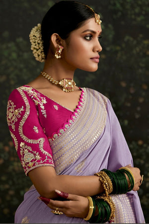 Purple Banarasi Dola Silk Saree