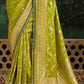 GREEN BANARASI DOLA SILK SAREE WITH EMBELLISHED BLOUSE - Kimora.in