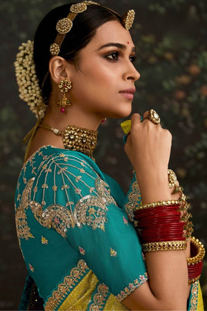 LIME YELLOW BANARASI DOLA SILK SAREE - Kimora.in