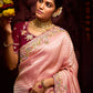 The Blossom Pink Banarasi Saree with Maroon Reverie Blouse