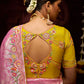 A Garden of Dreams: The Roseate Pink Banarasi Silk Saree Verdant Lime Blouse