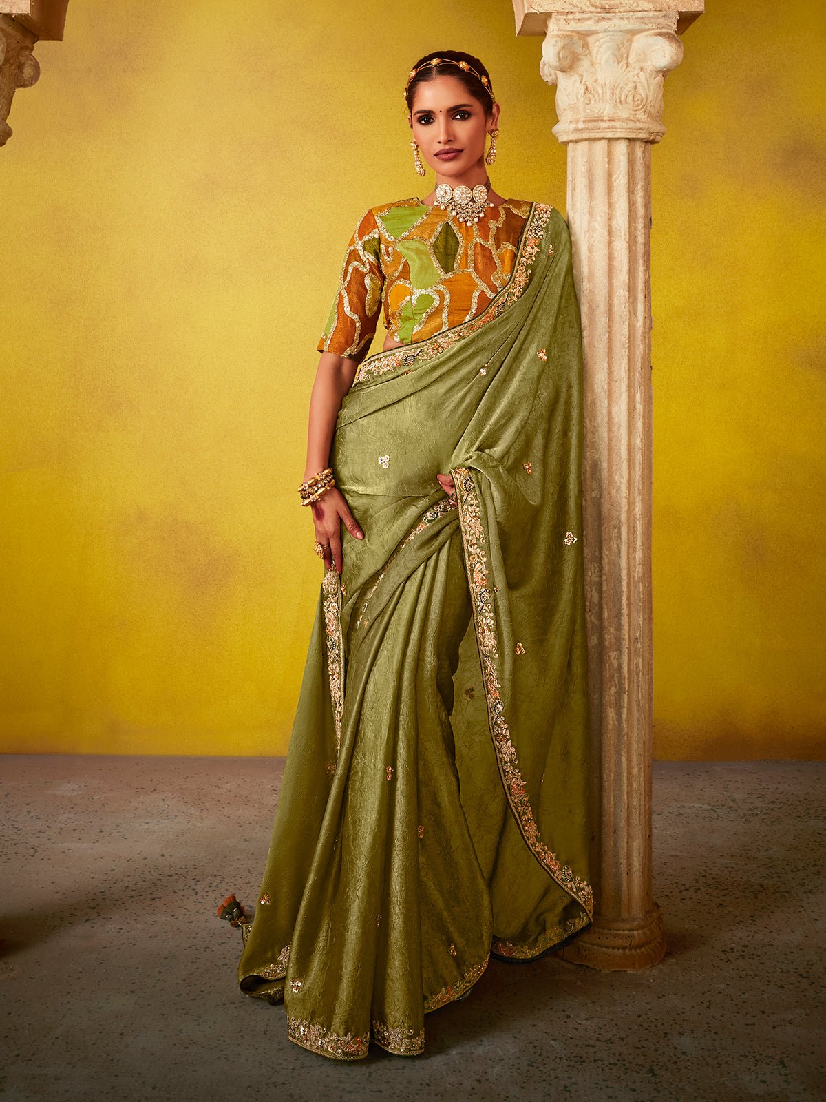 Graceful Olive Green: A Saree of Heritage and Elegance