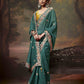TEAL GREEN DESIGNER ORGANZA SILK SAREE WITH YELLOW CONTRAST BLOUSE