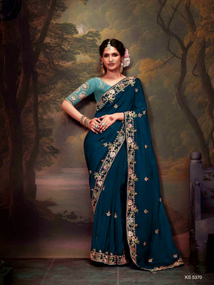 Teal Blue Organza Silk Saree