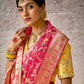 Classic Red Banarasi Silk Saree with Contrast Yellow Blouse