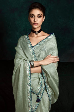 STUNNING SEE GREEN DESIGNER ORGANZA SAREE – A TOUCH OF ELEGANCE AND GRACE