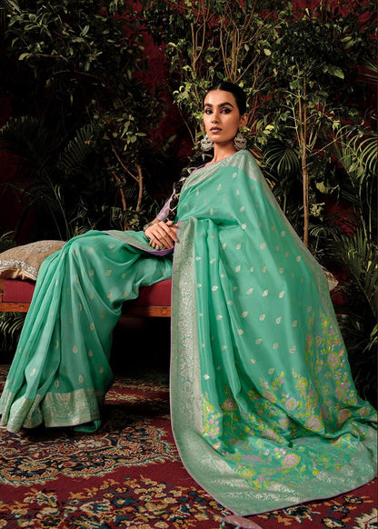 Embrace Timeless Grace with the Sea Green Serenity Saree by Kimora