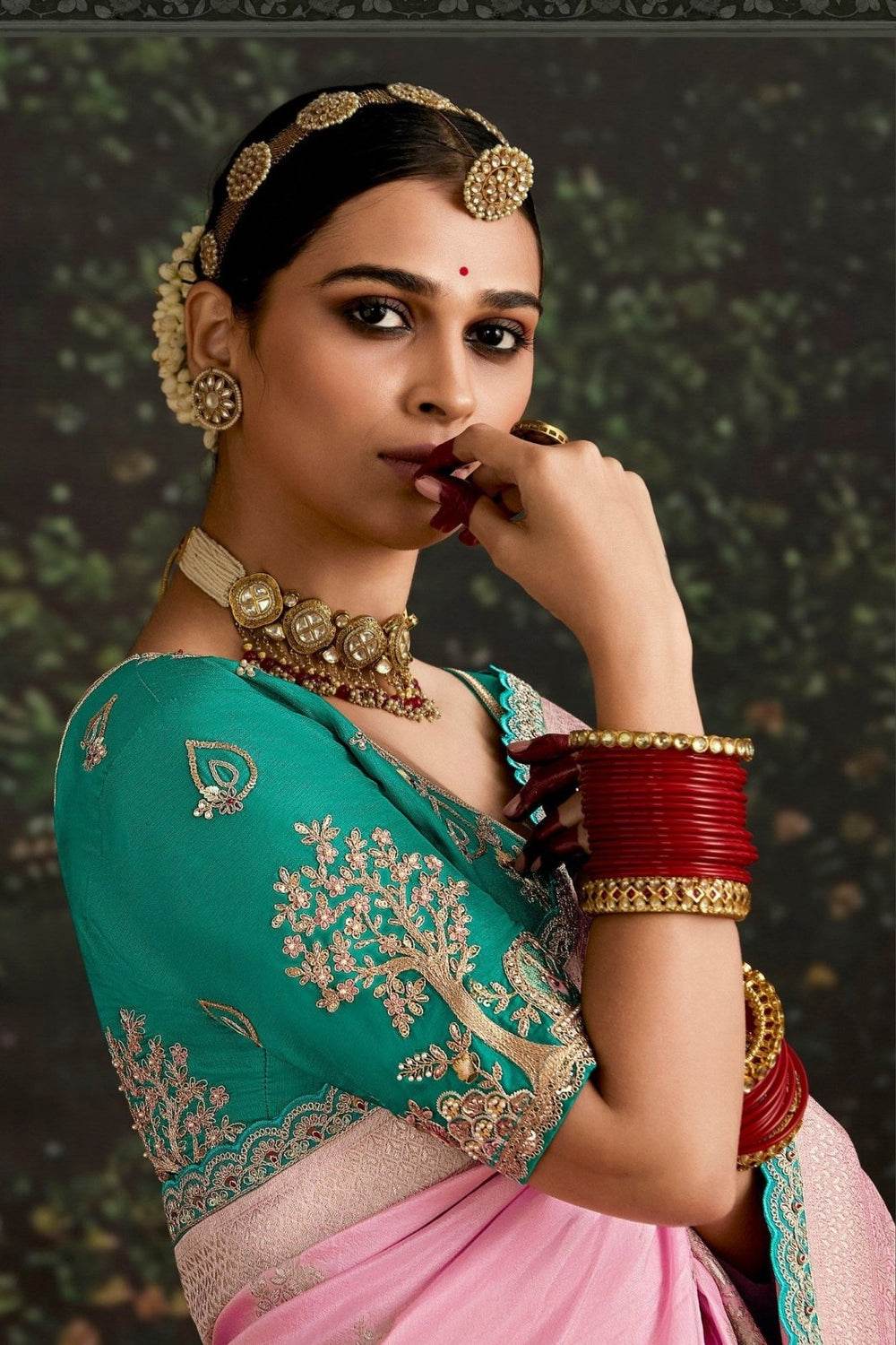 PINK BANARASI DOLA SILK SAREE WITH GOLDEN ZARI WORK - Kimora.in