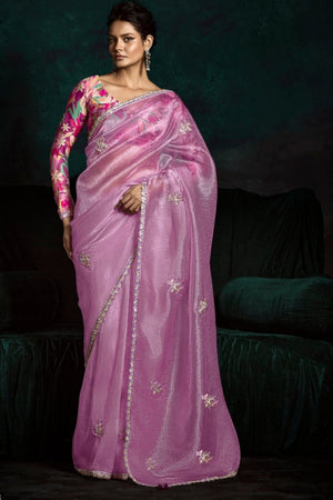 Pink Designer Organza Saree  – A Blush of Elegance