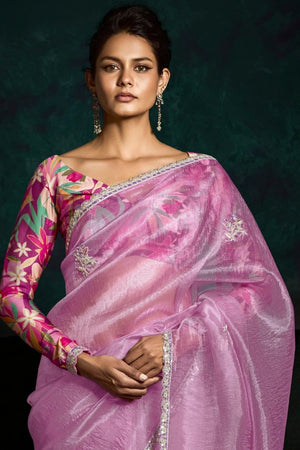 Pink Designer Organza Saree  – A Blush of Elegance