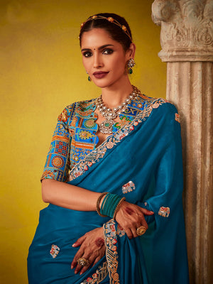 REGAL BLUE SAREE WITH INTRICATELY EMBROIDERED BLOUSE