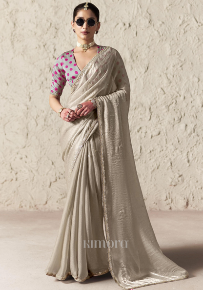 Polka Grace Soft Silk Saree Silver Grey