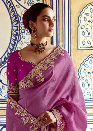 PURPLE DESIGNER TISSUE SILK SAREE - Kimora.in