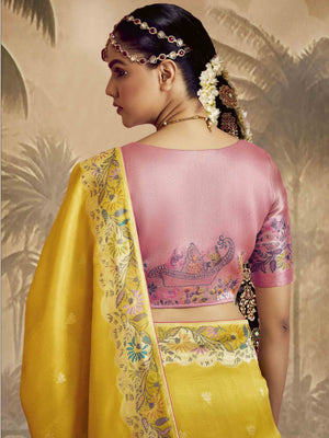 Vibrant Yellow Saree with Red Contrast Blouse