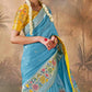 Elegant Sky Blue Saree with Yellow Contrast Blouse