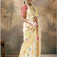 Elegant White Saree with Multi-Color Floral Embroidery
