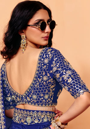 Indira Natural Crepe Saree in Deep Blue