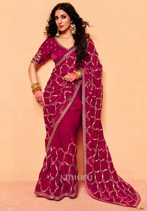 Rooh Tissue Silk Saree in Red