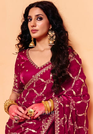 Rooh Tissue Silk Saree in Red