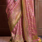 Light Pink Pure Dola Silk Saree With Fancy Lace Border and Embroidery Work Blouse