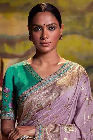 LAVENDER PURE DOLA SILK SAREE - Kimora.in
