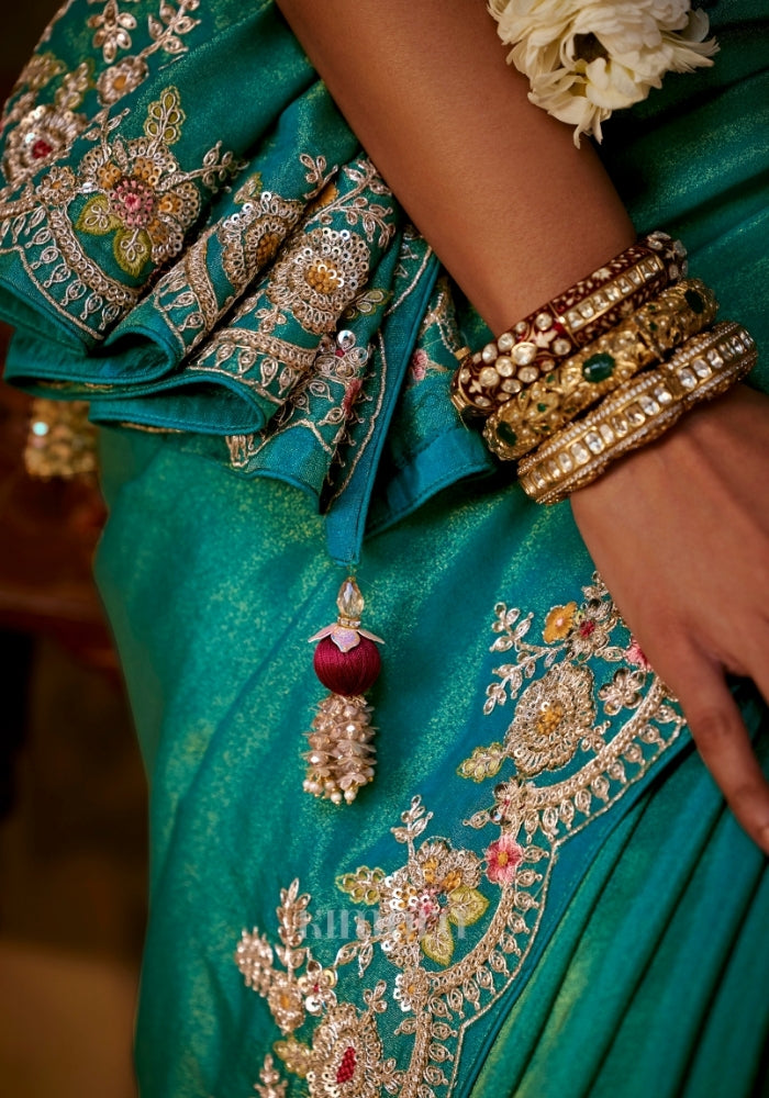 Zari border and floral embroidery blouse