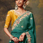 TEAL GREEN DESIGNER ORGANZA SILK SAREE WITH YELLOW CONTRAST BLOUSE - Kimora.in