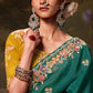 TEAL GREEN DESIGNER ORGANZA SILK SAREE WITH YELLOW CONTRAST BLOUSE - Kimora.in