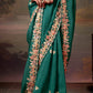 TEAL GREEN DESIGNER ORGANZA SILK SAREE WITH YELLOW CONTRAST BLOUSE - Kimora.in