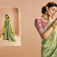 Mint Green Kanjivaram Silk Saree with Wine Embroidered Blouse – Perfect for Weddings & Festive Wear