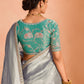 Elegant Silver Kanjivaram Silk Saree with Sea Green Embroidered Blouse – A Timeless Masterpiece