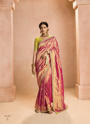 Red Kanjivaram Silk Saree with Lime Green Embroidered Blouse – A Regal Ensemble