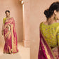 Red Kanjivaram Silk Saree with Lime Green Embroidered Blouse – A Regal Ensemble